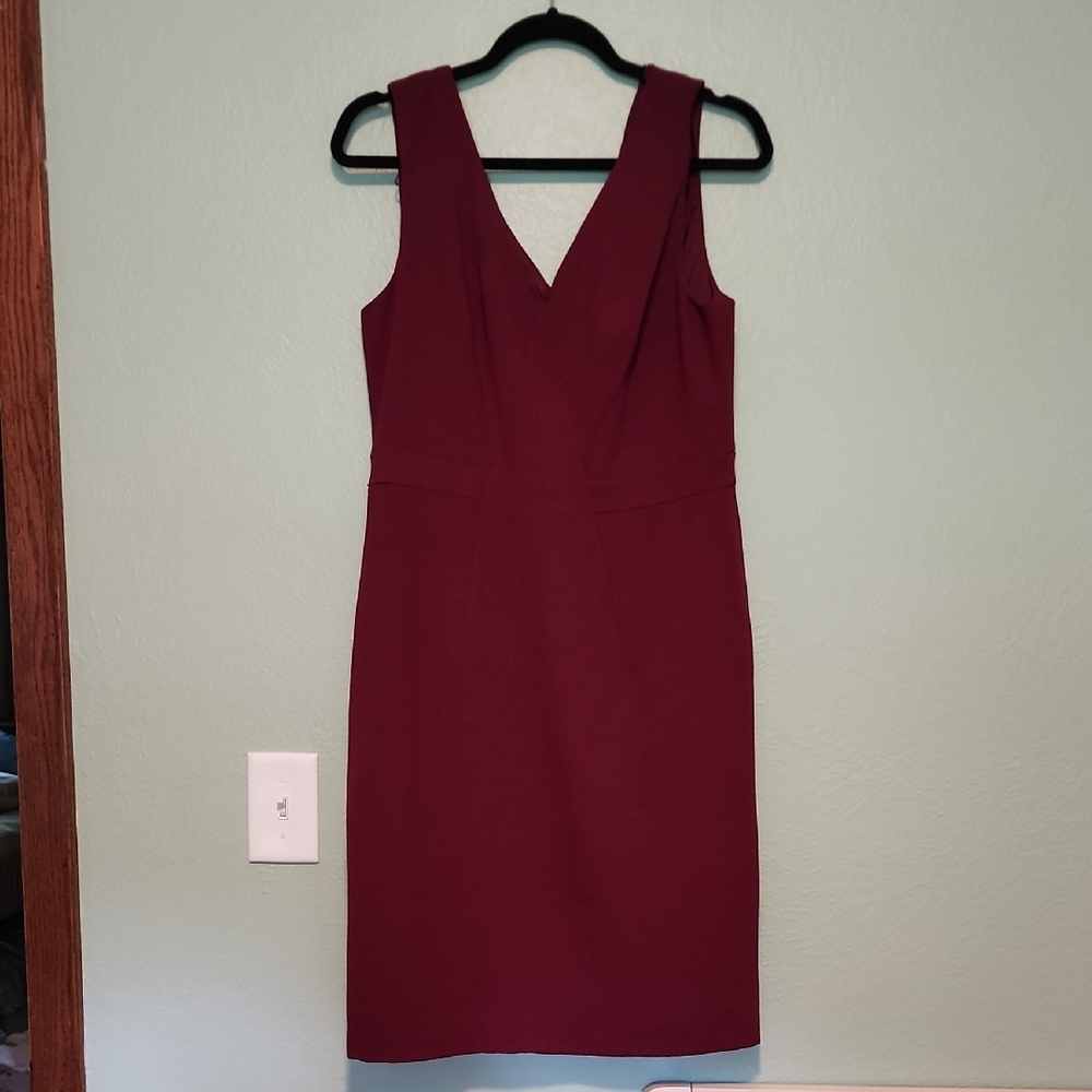 Saks Fifth Avenue Maroon Sheath Midi Dress V-Neck Sleeveless